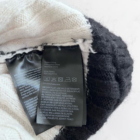 H&M Black White Ribbed Chunky Knit Striped Crewneck Pullover Sweater Size XL - Picture 9 of 9